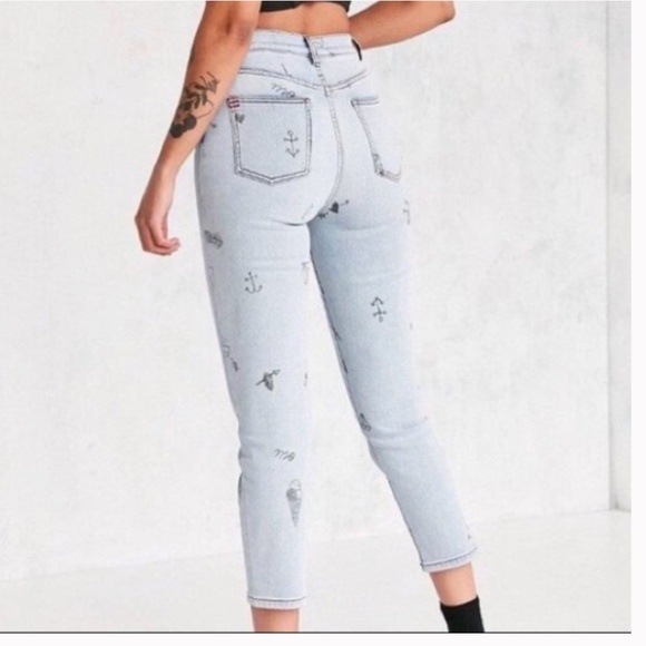 BDG High Rise Girlfriend Doodle Planet Space Diamond Hipster Boho Hippie Jeans - Picture 2 of 8